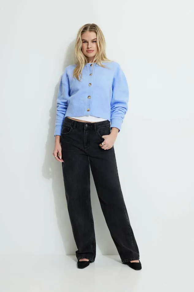 Dynamite Tops Women Heavenlyarn Catherine Crewneck Cardigan Blue
