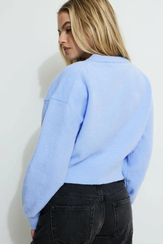 Dynamite Tops Women Heavenlyarn Catherine Crewneck Cardigan Blue