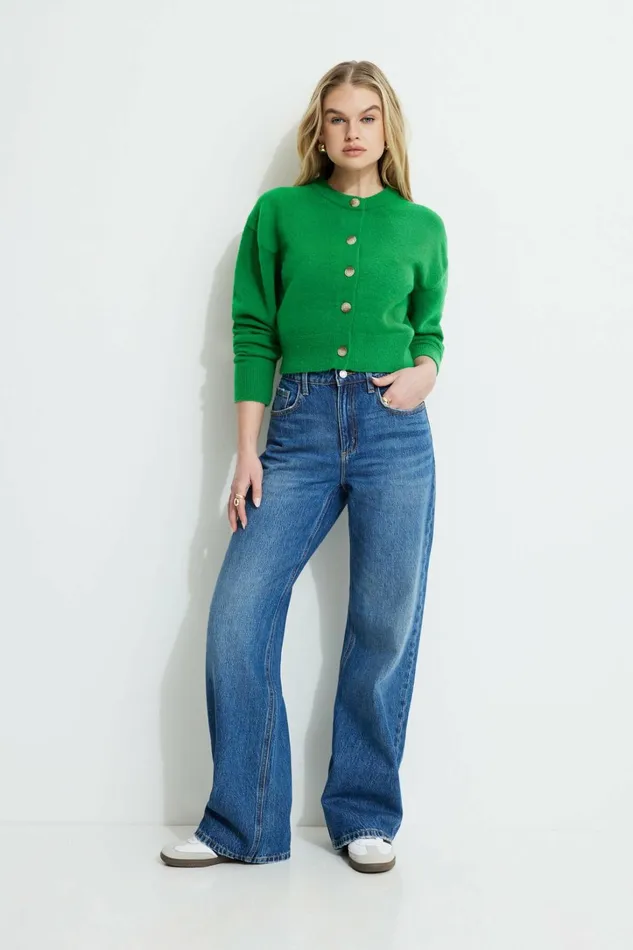 Dynamite Tops Women Heavenlyarn Catherine Crewneck Cardigan Green