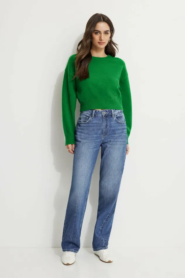 Dynamite Tops Women Heavenlyarn Crewneck Sweater Green