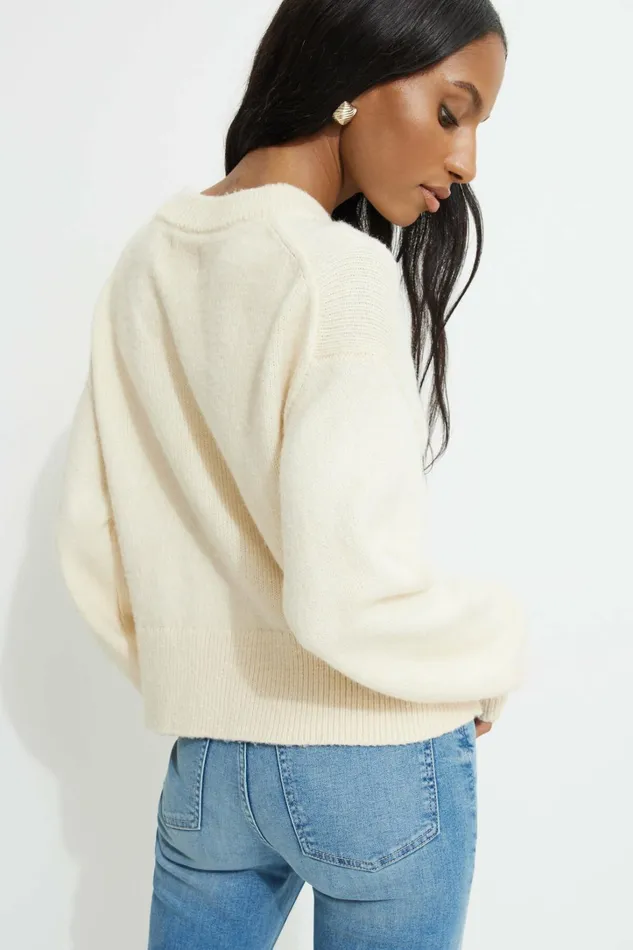 Dynamite Tops Women Relaxed Crewneck Sweater Beige