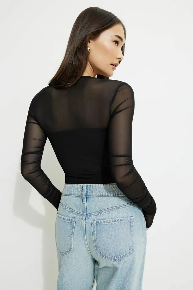 Dynamite Tops Women Shirred Long Sleeve Bolero Top Black