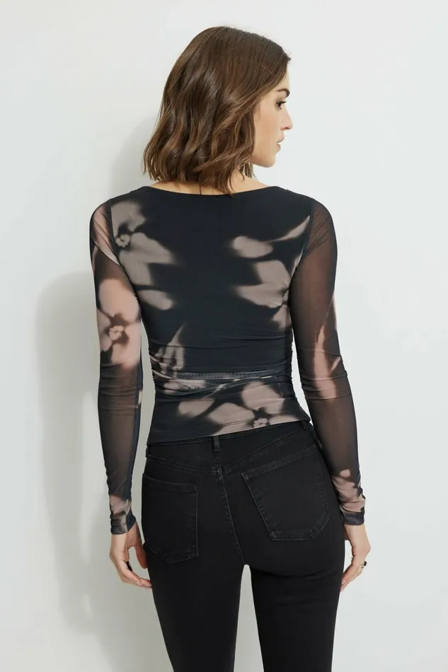 Dynamite Tops Women Stella Long Sleeve Mesh Top Brown