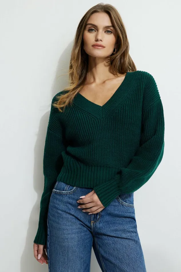 Dynamite Tops Women Stephanie Cinched Waist Sweater Green