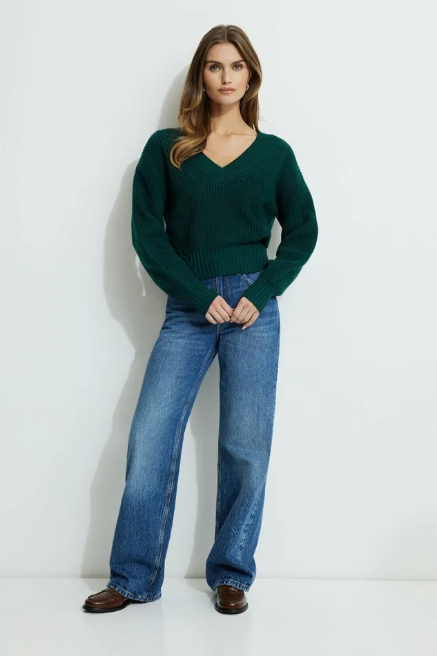 Dynamite Tops Women Stephanie Cinched Waist Sweater Green