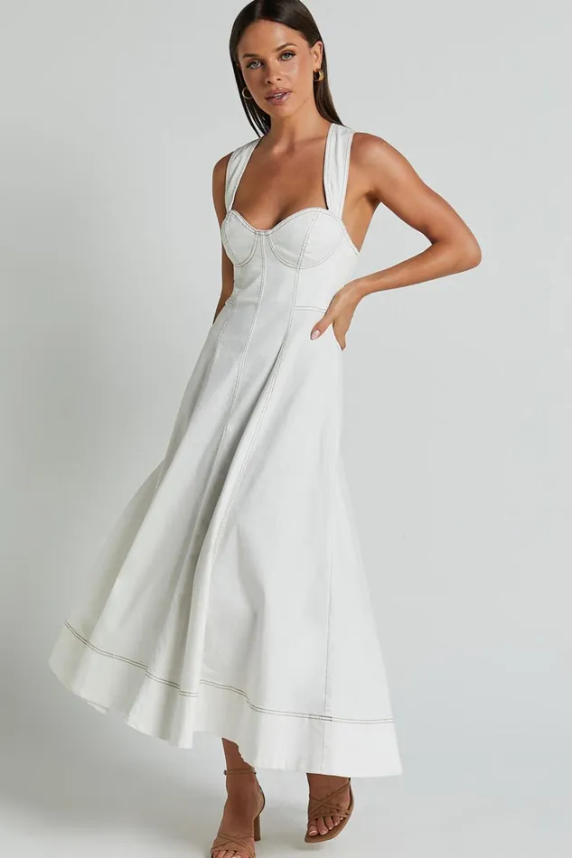 Edeline Midi Dress 8211 Wide Strap Sweetheart Bust Dress In White Women Showpo Dresses