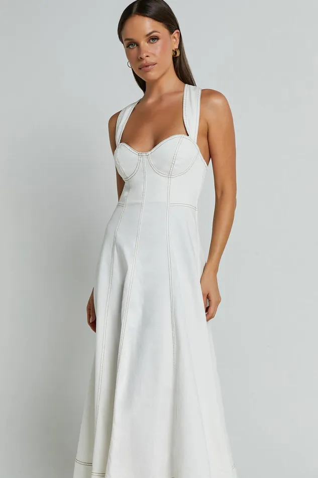 Edeline Midi Dress 8211 Wide Strap Sweetheart Bust Dress In White Women Showpo Dresses