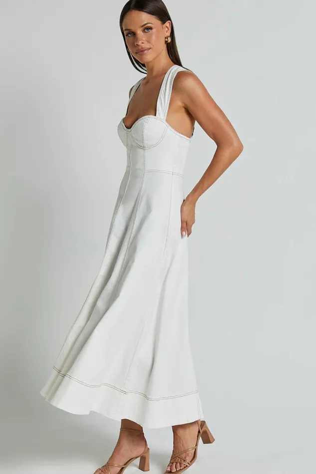Edeline Midi Dress 8211 Wide Strap Sweetheart Bust Dress In White Women Showpo Dresses