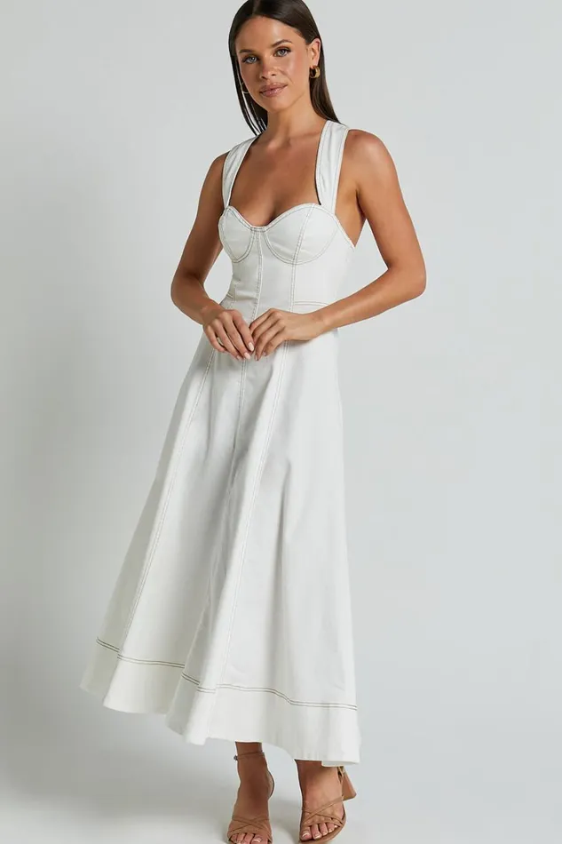 Edeline Midi Dress 8211 Wide Strap Sweetheart Bust Dress In White Women Showpo Dresses