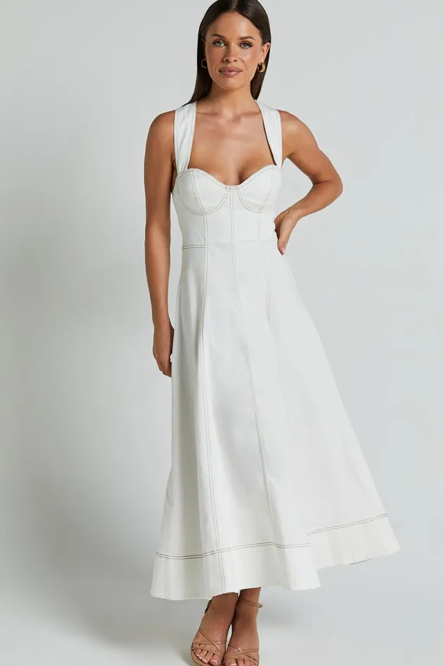 Edeline Midi Dress 8211 Wide Strap Sweetheart Bust Dress In White Women Showpo Dresses