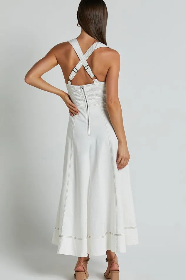 Edeline Midi Dress 8211 Wide Strap Sweetheart Bust Dress In White Women Showpo Dresses