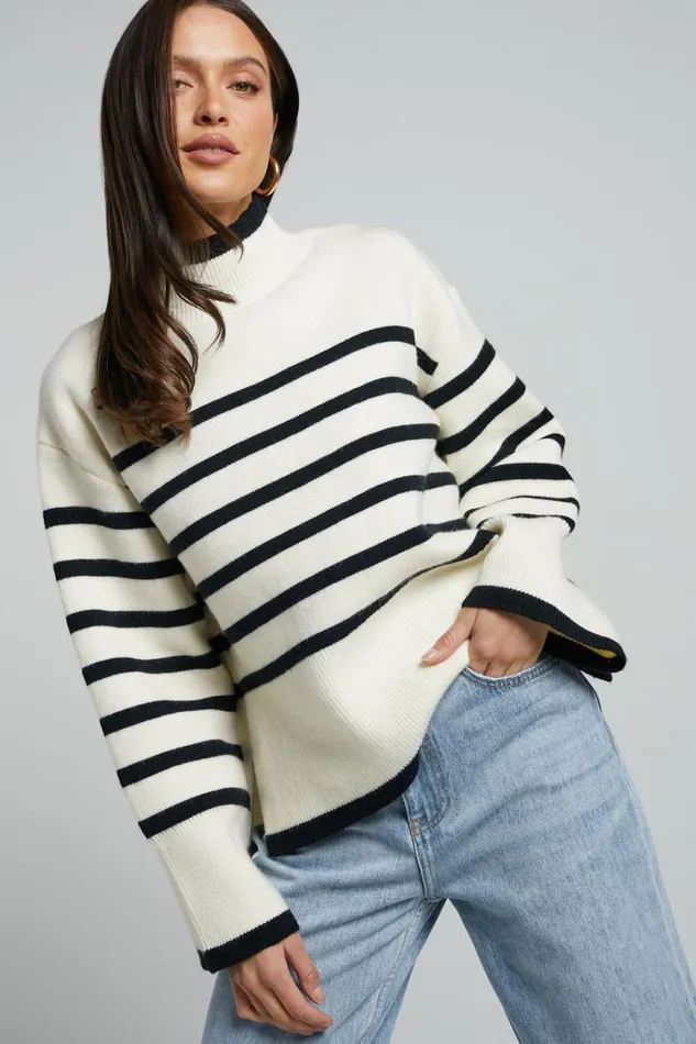 Ehliza Jumper 8211 Mock Neck Wide Sleve Knit Jumper In Cream Black Women Showpo Sweaters and Cardigans Ehliza Jumper 8211 Mock Neck Wide Sleve Knit Jumper In Cream Black Women Showpo Sweaters and Cardigans