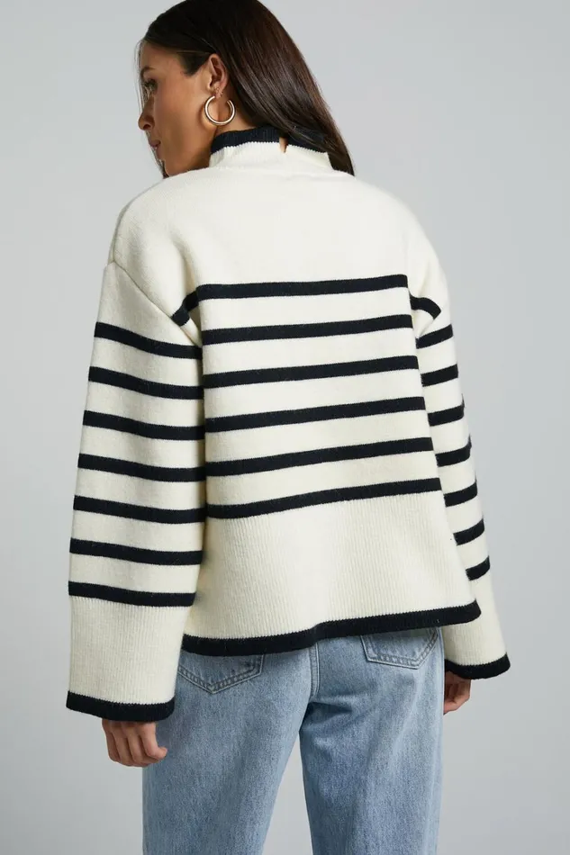 Ehliza Jumper 8211 Mock Neck Wide Sleve Knit Jumper In Cream Black Women Showpo Sweaters and Cardigans