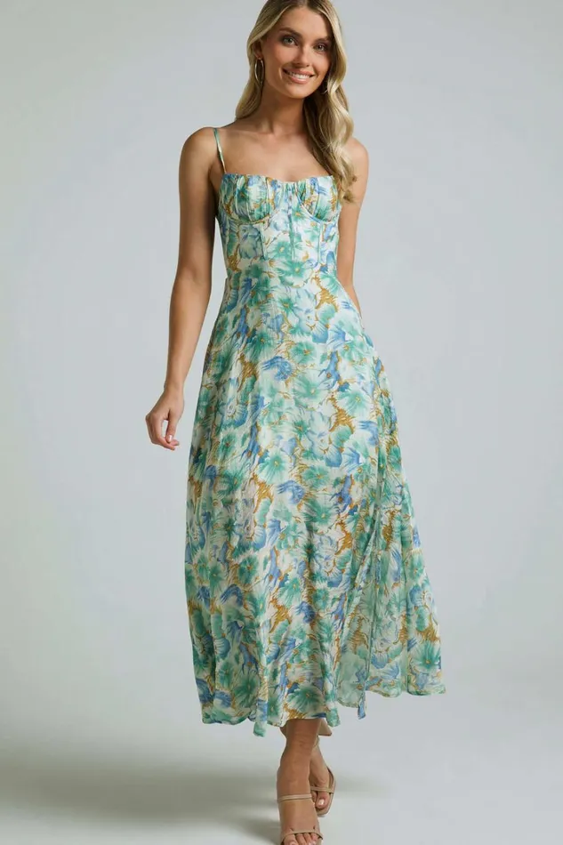 Elenita Midi Dress 8211 Cup Bust Sleeveless Slit Dress In Green Floral Women Showpo Dresses Elenita Midi Dress 8211 Cup Bust Sleeveless Slit Dress In Green Floral Women Showpo Dresses