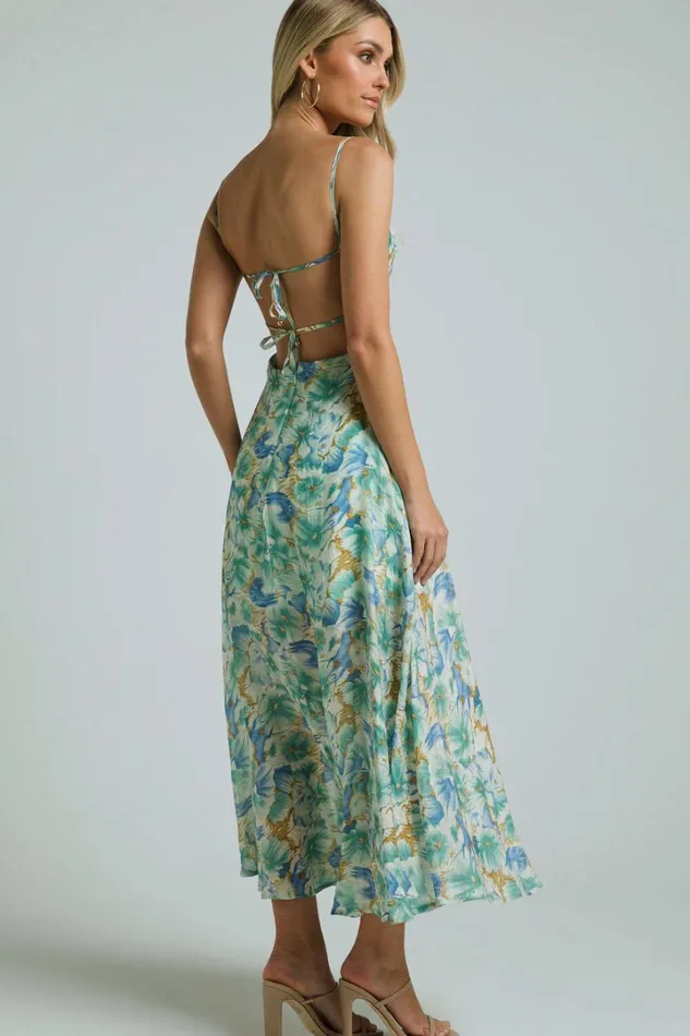 Elenita Midi Dress 8211 Cup Bust Sleeveless Slit Dress In Green Floral Women Showpo Dresses