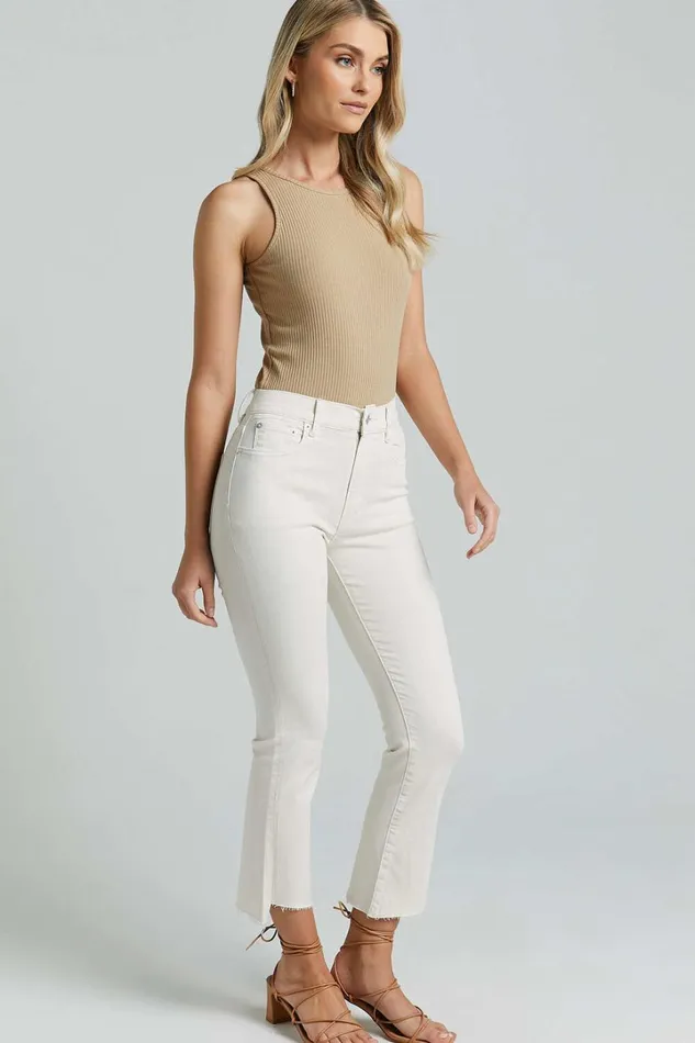 Elizena Jeans 8211 Mid Rise Step Hem Cropped Denim Jeans In Ecru Women Showpo Jeans
