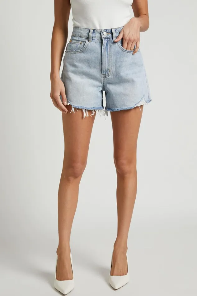 Eloisa Shorts 8211 Recycled Cotton Raw Hem Denim Shorts In Mid Blue Wash Women Showpo Denim