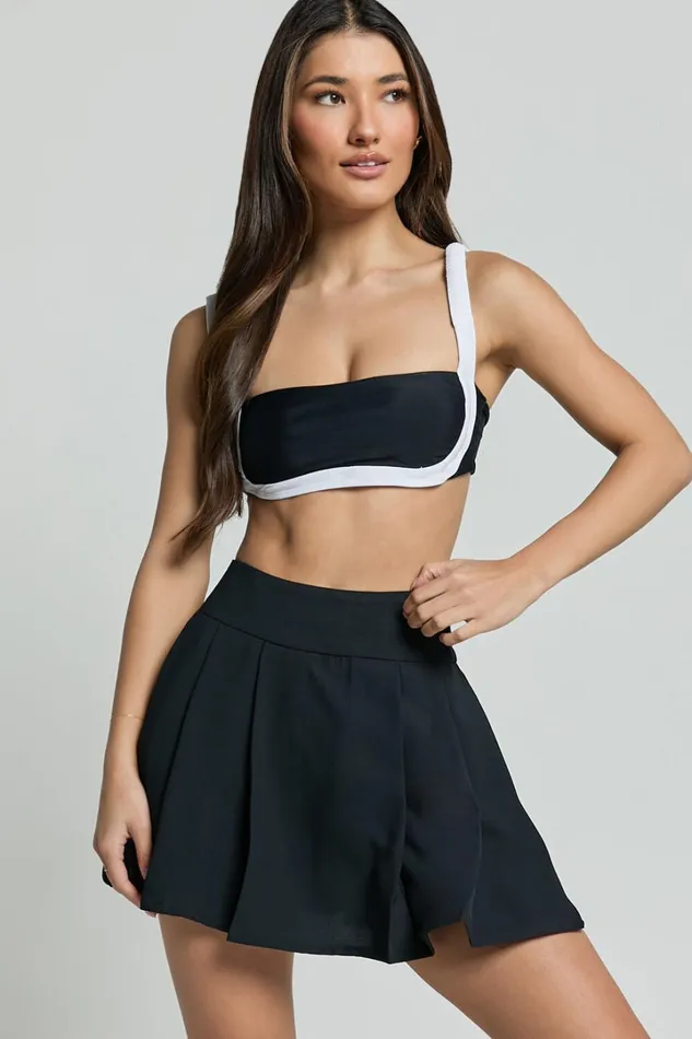 Elouise Top 8211 Contrast Ruched Strap Crop Top In BlackWhite Women Showpo Tops