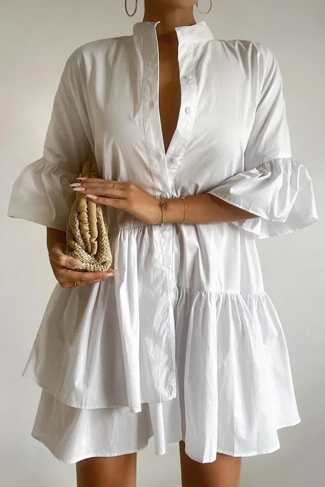 Elowen Mini Dress 8211 Button Up Asymmetrical Tiered Smock Dress In White Women Showpo Maternity Clothes Elowen Mini Dress 8211 Button Up Asymmetrical Tiered Smock Dress In White Women Showpo Maternity Clothes