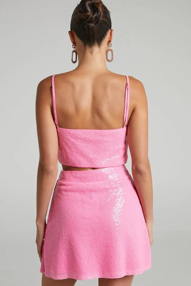 Elswyth Mini Skirt 8211 Side Split Sequin Skirt In Pink Women Showpo Skirts