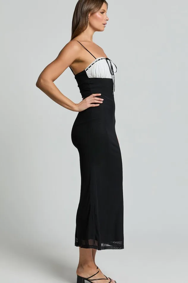 Emelia Midi Dress 8211 Strappy Straight Neck Ruched Bust Dress In Black Women Showpo Dresses