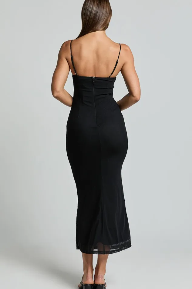 Emelia Midi Dress 8211 Strappy Straight Neck Ruched Bust Dress In Black Women Showpo Dresses