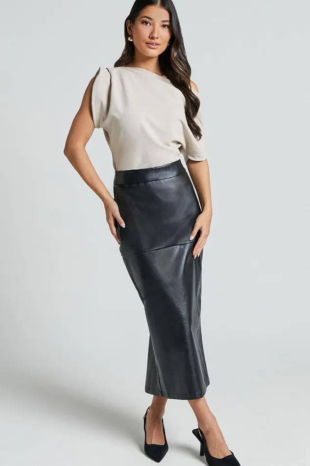 Emma Midi Skirt 8211 High Waisted Faux Leather Skirt In Black Women Showpo Suits and Tailoring Emma Midi Skirt 8211 High Waisted Faux Leather Skirt In Black Women Showpo Suits and Tailoring