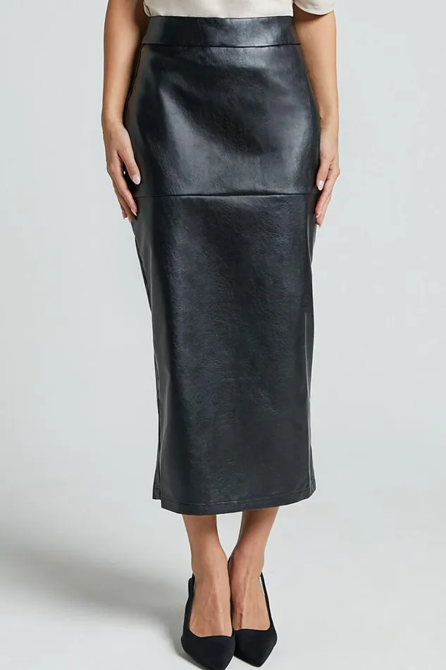 Emma Midi Skirt 8211 High Waisted Faux Leather Skirt In Black Women Showpo Suits and Tailoring