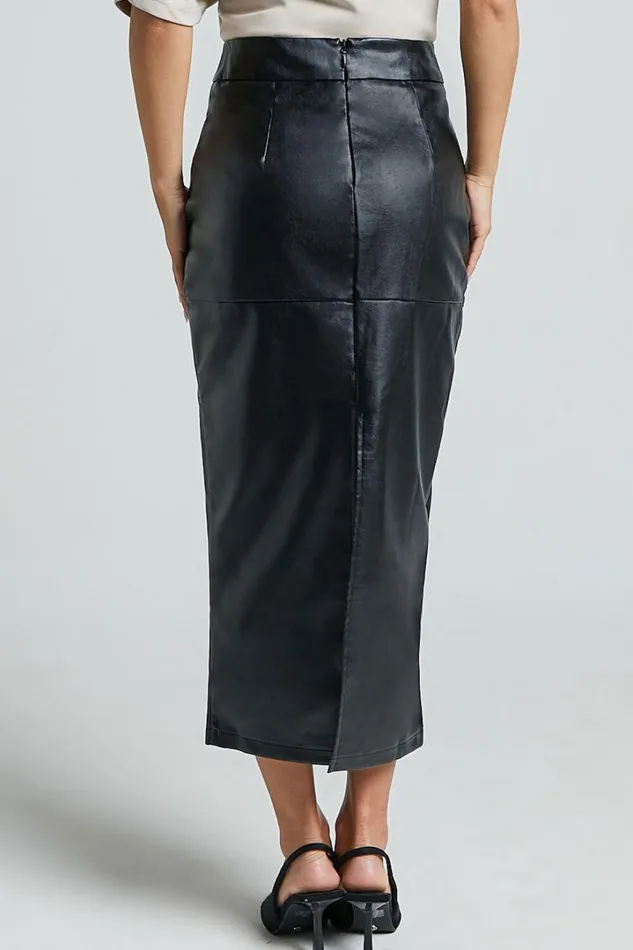 Emma Midi Skirt 8211 High Waisted Faux Leather Skirt In Black Women Showpo Suits and Tailoring