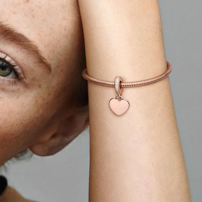 Engravable Charms Women Pandora Engravable Heart Tag Dangle Charm Rose Gold Plated