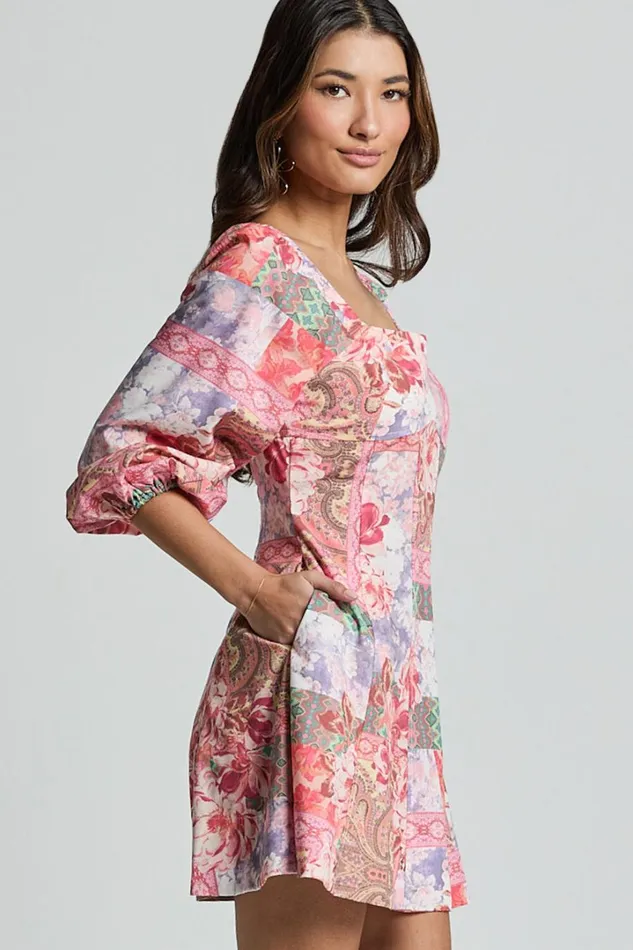 Enya Mini Dress 8211 Puff Sleeve Empire Waist Dress In Floral Mosaic Print Women Showpo Dresses