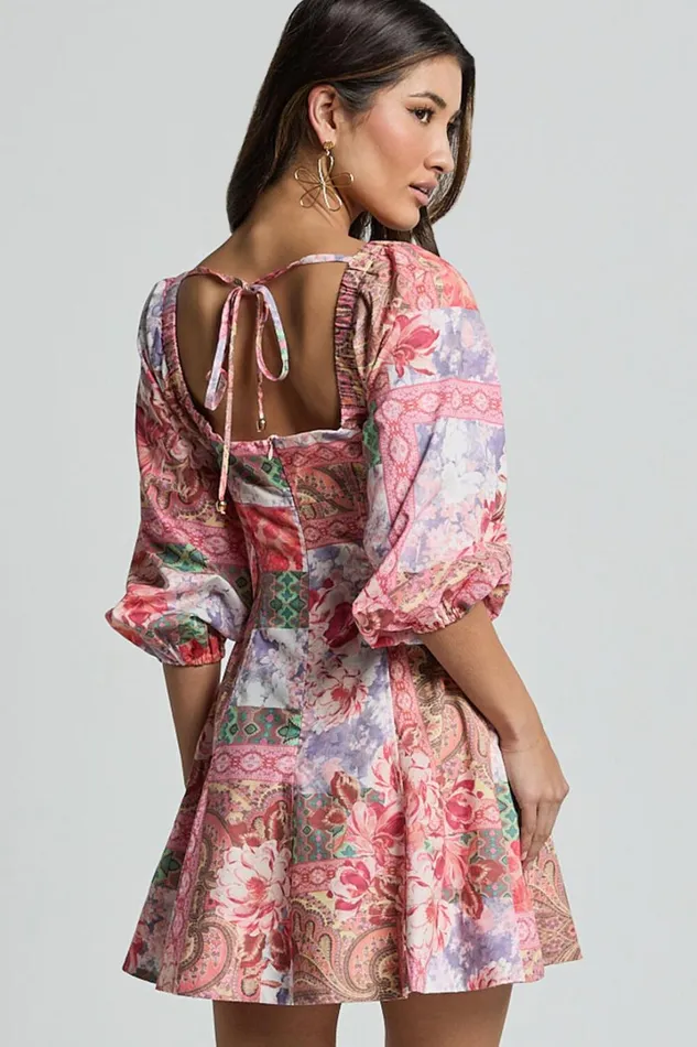 Enya Mini Dress 8211 Puff Sleeve Empire Waist Dress In Floral Mosaic Print Women Showpo Dresses
