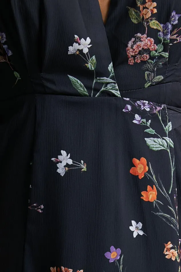Erenza Maxi Dress 8211 Extended Sleeve Wrap Dress In Black Flower Field Women Showpo Curve Clothes