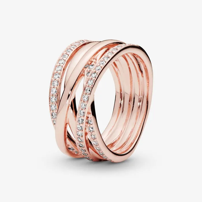 Eternity Rings Women Pandora Sparkling and Polished Lines Ring Rose Gold Plated