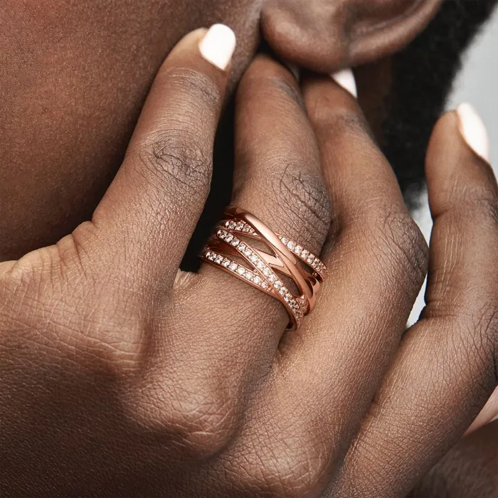 Eternity Rings Women Pandora Sparkling and Polished Lines Ring Rose Gold Plated