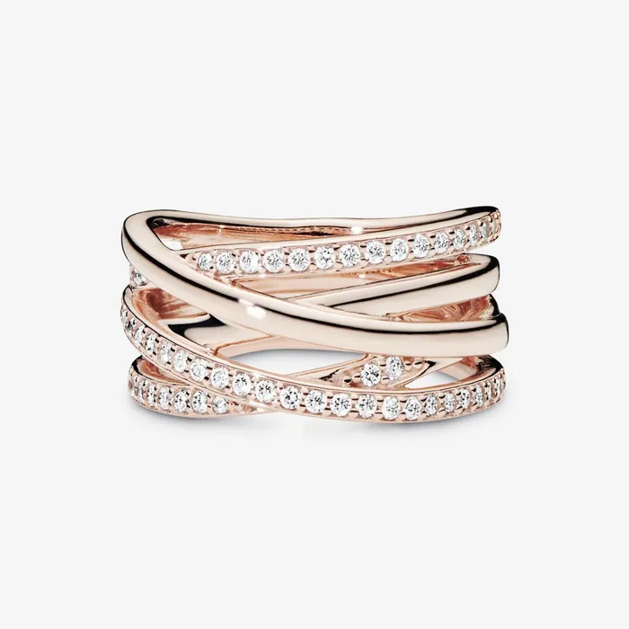 Eternity Rings Women Pandora Sparkling and Polished Lines Ring Rose Gold Plated