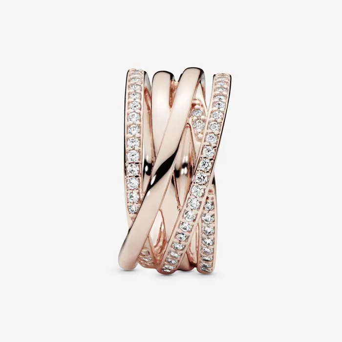 Eternity Rings Women Pandora Sparkling and Polished Lines Ring Rose Gold Plated