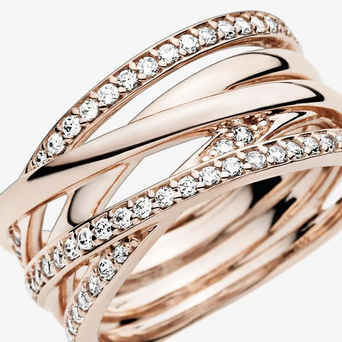 Eternity Rings Women Pandora Sparkling and Polished Lines Ring Rose Gold Plated