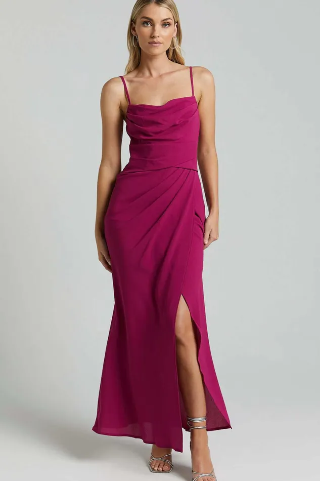 Everhart Maxi Dress 8211 Strappy Drape Front Tulip In Grape Women Showpo Dresses