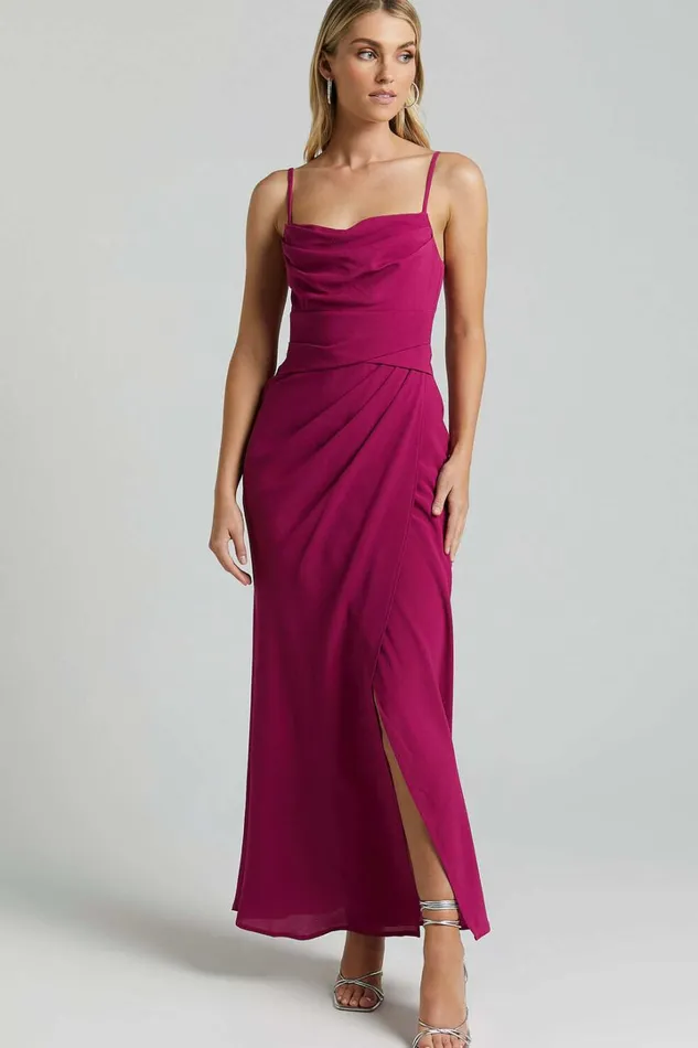 Everhart Maxi Dress 8211 Strappy Drape Front Tulip In Grape Women Showpo Dresses