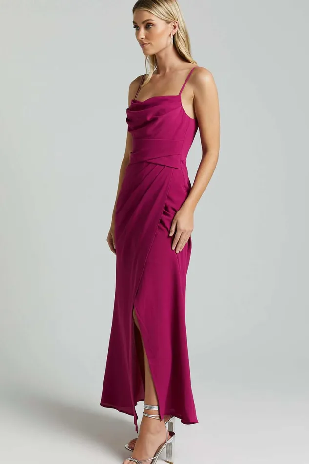 Everhart Maxi Dress 8211 Strappy Drape Front Tulip In Grape Women Showpo Dresses