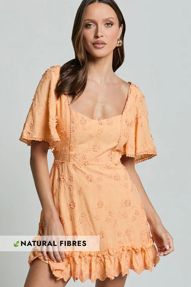Fancy A Spritz Mini Dress 8211 Square Neck Dress In Peach Fuzz Women Showpo Curve Clothes