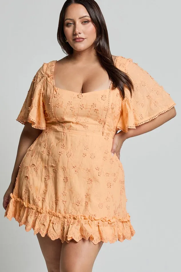 Fancy A Spritz Mini Dress 8211 Square Neck Dress In Peach Fuzz Women Showpo Curve Clothes