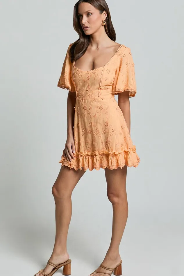 Fancy A Spritz Mini Dress 8211 Square Neck Dress In Peach Fuzz Women Showpo Curve Clothes