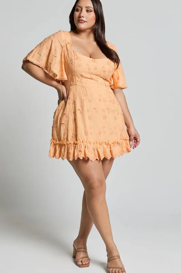 Fancy A Spritz Mini Dress 8211 Square Neck Dress In Peach Fuzz Women Showpo Curve Clothes