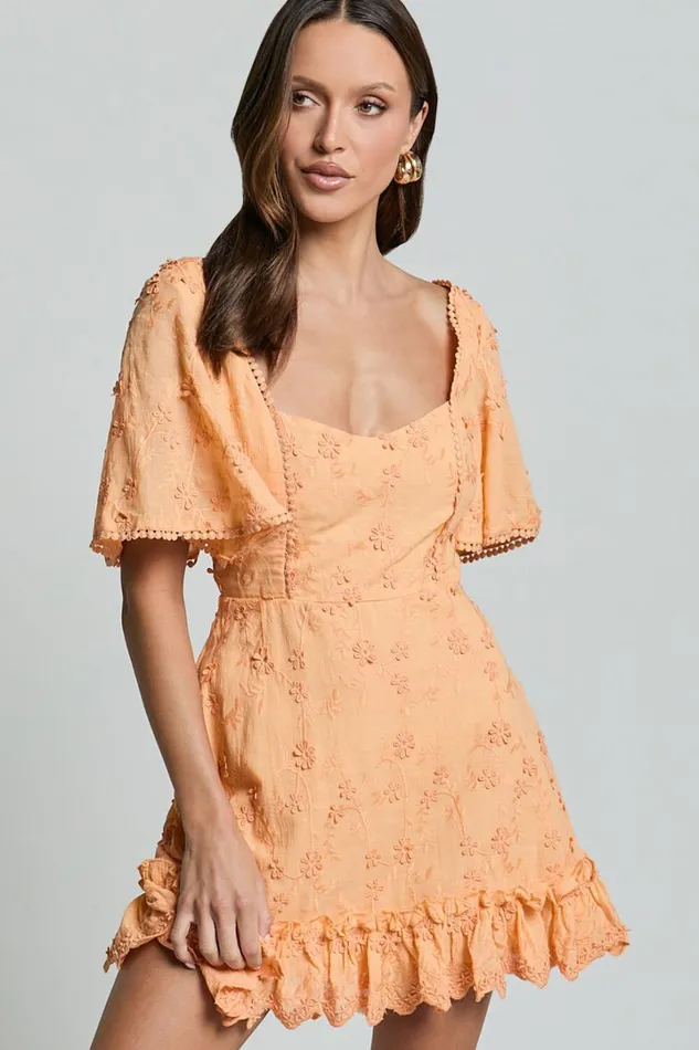 Fancy A Spritz Mini Dress 8211 Square Neck Dress In Peach Fuzz Women Showpo Curve Clothes