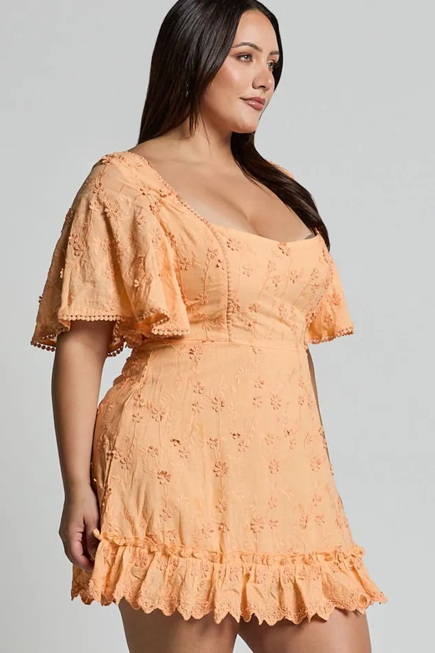 Fancy A Spritz Mini Dress 8211 Square Neck Dress In Peach Fuzz Women Showpo Curve Clothes