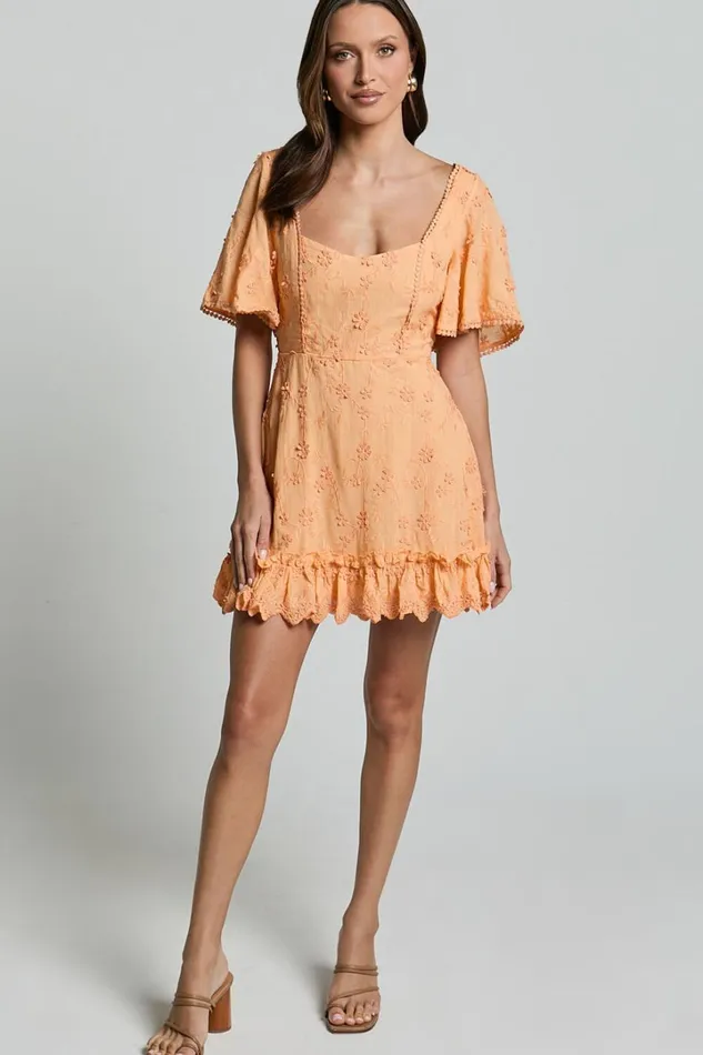 Fancy A Spritz Mini Dress 8211 Square Neck Dress In Peach Fuzz Women Showpo Curve Clothes