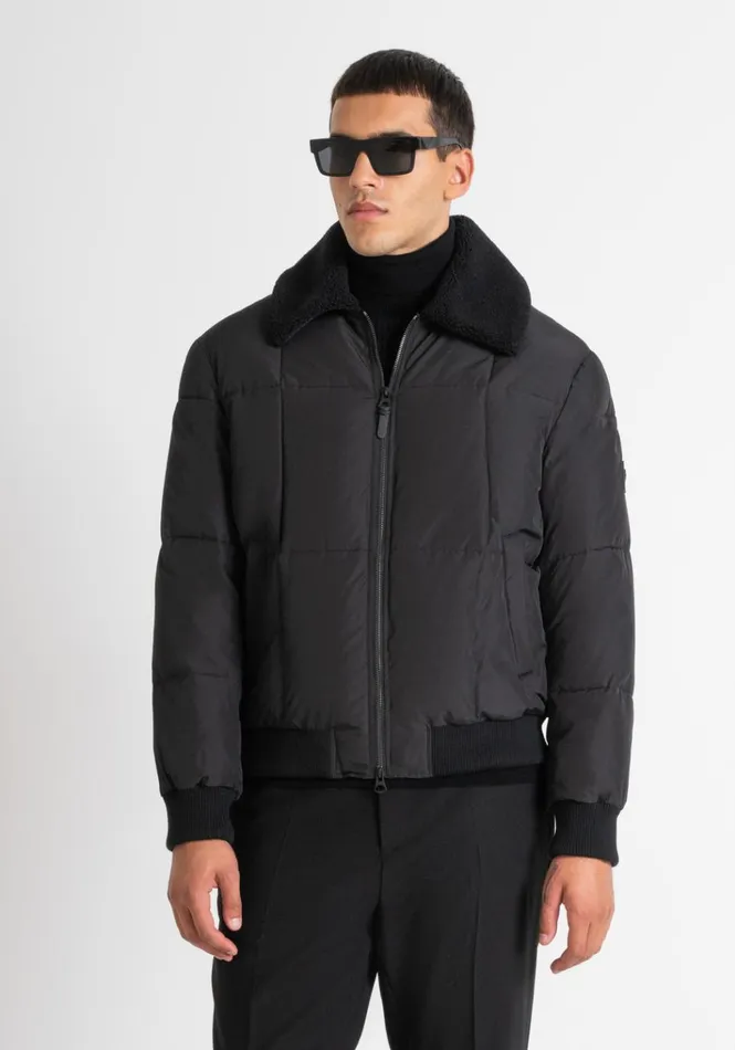 Field Jackets And Coats Men Antony Morato Black Regular Fit Down Jacket Faux Fur With Dupont Sorona Synthetic Padding Black