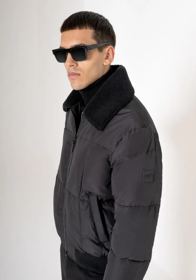 Field Jackets And Coats Men Antony Morato Black Regular Fit Down Jacket Faux Fur With Dupont Sorona Synthetic Padding Black